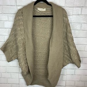 Zara Cable Knit Short Sleeve Chunky Oversized Open Cardigan Tan Medium